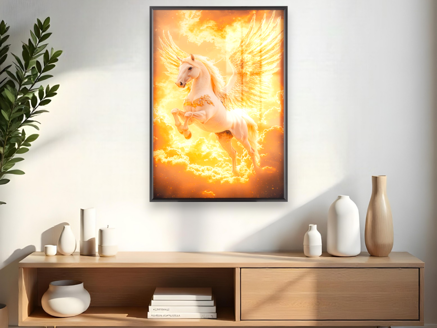 Majestic Wing Horse Scars Through golden Sky Wall Art