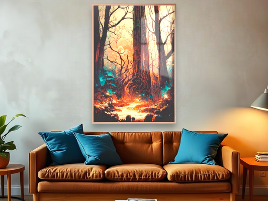 Forest night fantasy 3d Illustration Wall Art