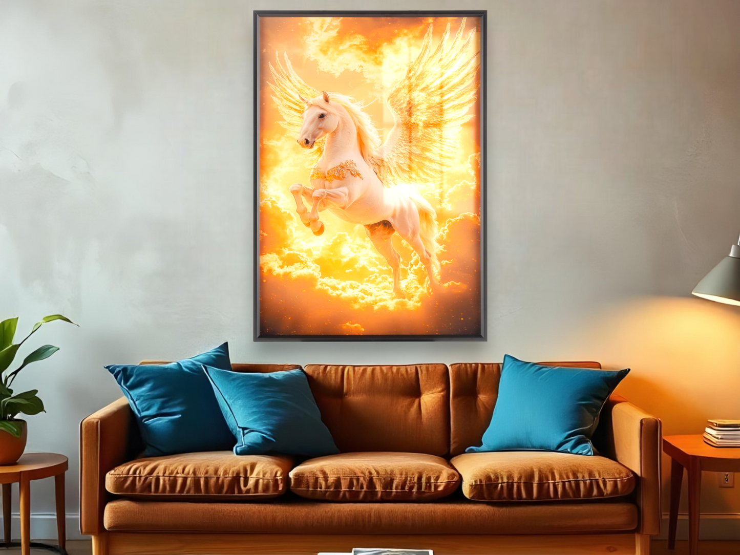 Majestic Wing Horse Scars Through golden Sky Wall Art