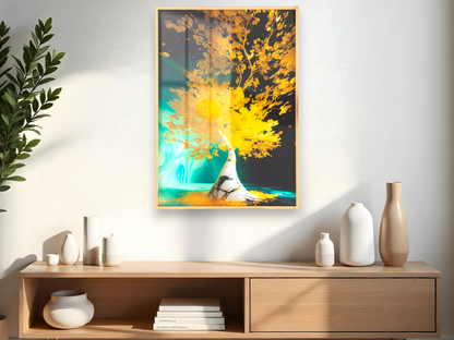 Tree Swimming On Water With Golden Leaves Wall Art