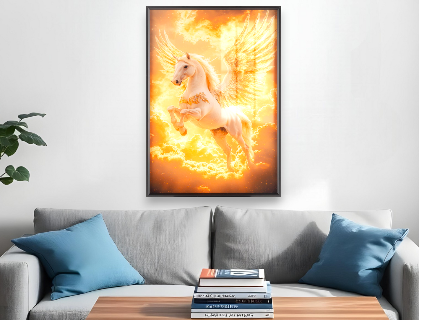 Majestic Wing Horse Scars Through golden Sky Wall Art