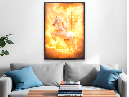 Majestic Wing Horse Scars Through golden Sky Wall Art