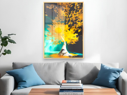 Tree Swimming On Water With Golden Leaves Wall Art