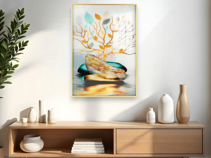 Golden 3D Geometric Abstract Oil Painting Wall Art