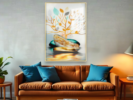 Golden 3D Geometric Abstract Oil Painting Wall Art