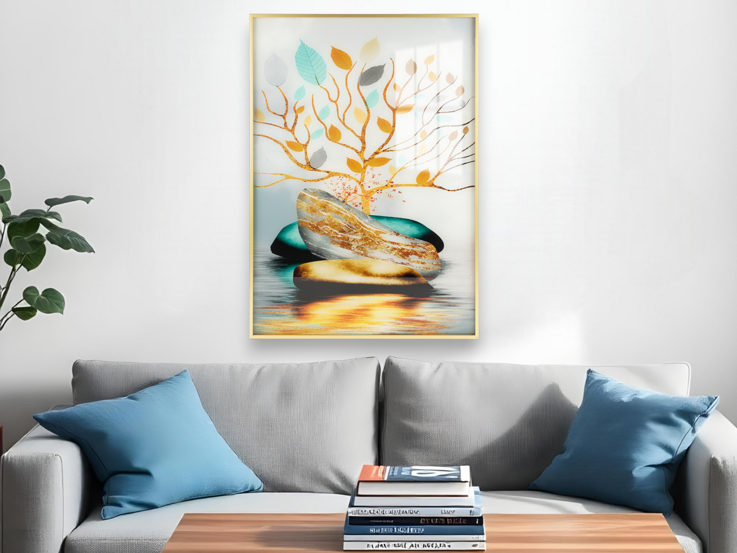 Golden 3D Geometric Abstract Oil Painting Wall Art