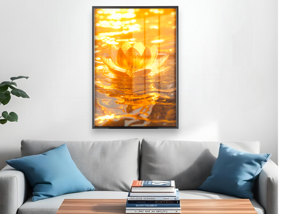 Golden Lotus Flower in Serene Water Wall Art