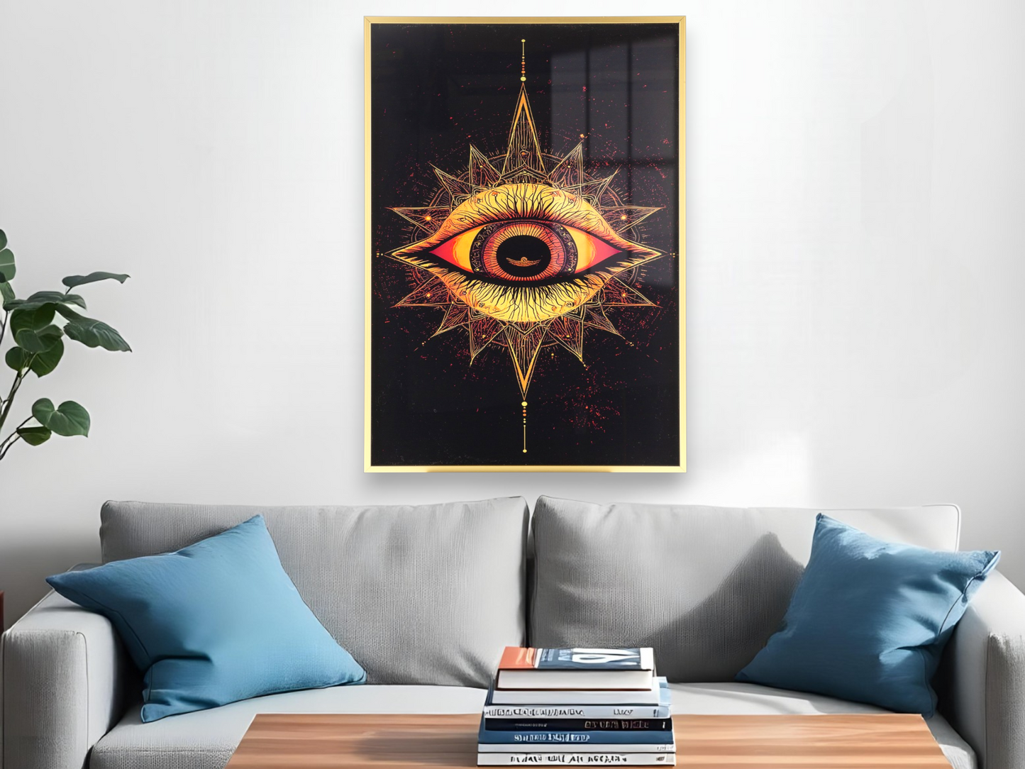 Golden-Red Iris Eye with Geometric Patterns for Positive Energy Wall Art