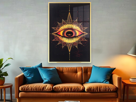 Golden-Red Iris Eye with Geometric Patterns for Positive Energy Wall Art