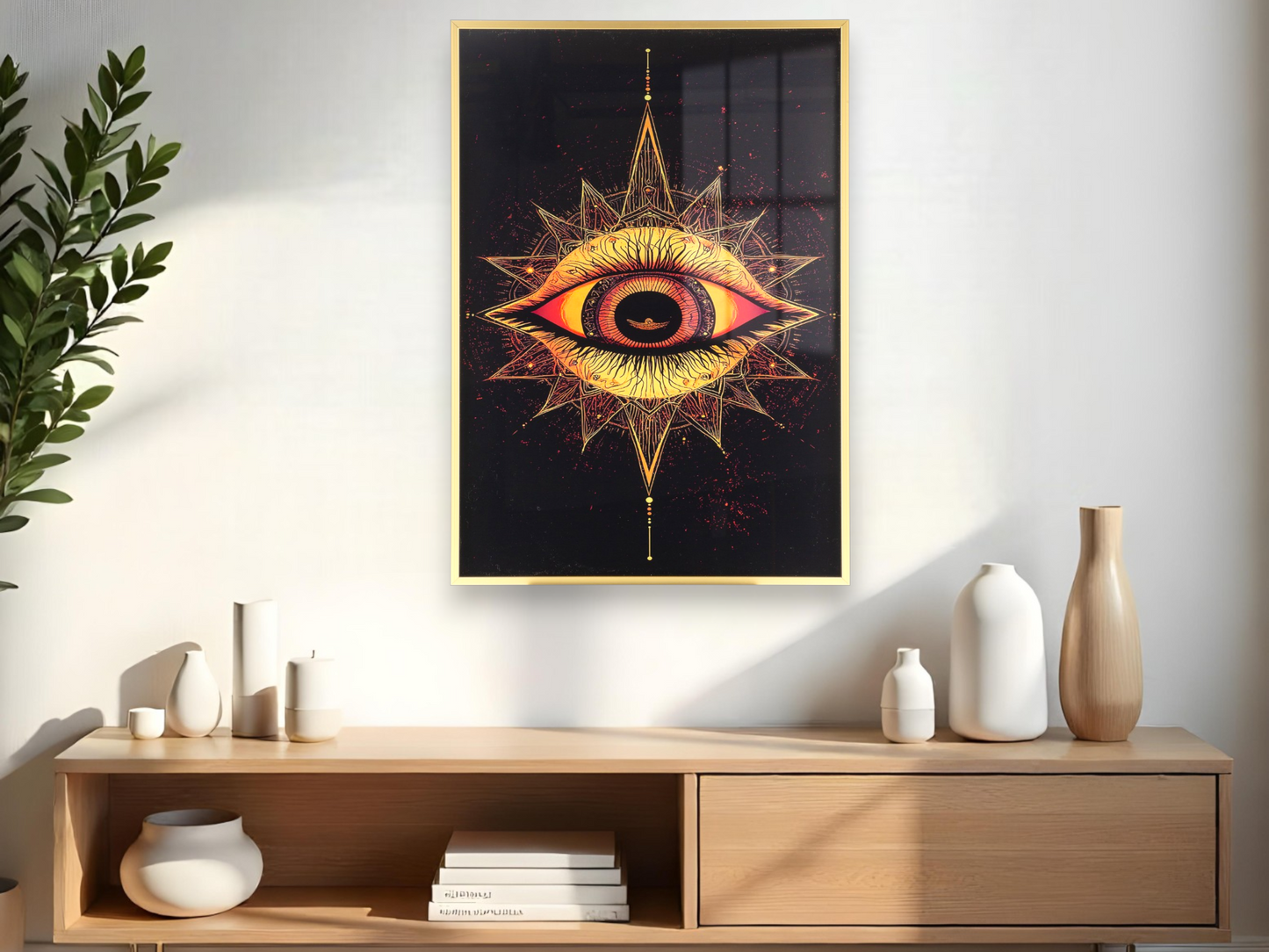 Golden-Red Iris Eye with Geometric Patterns for Positive Energy Wall Art