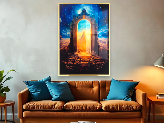 Open Doorway to Space with View of Moon and Planets Wall Art