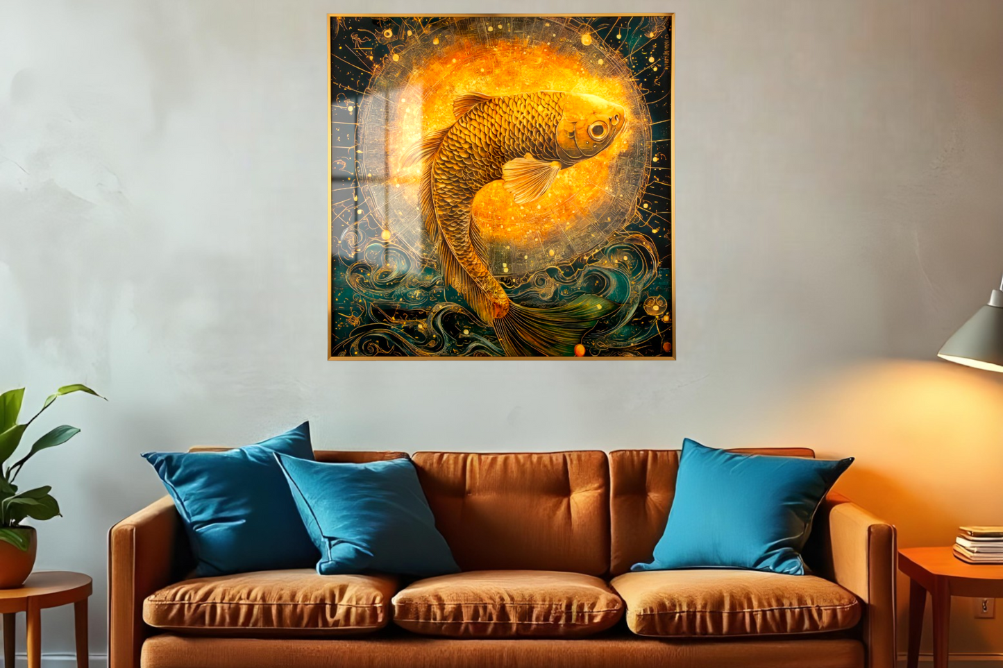 Golden Fish in Cosmic Waves Wall Art