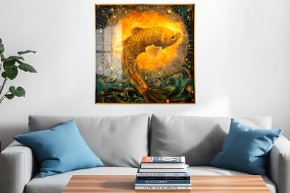 Golden Fish in Cosmic Waves Wall Art