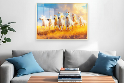 White Horses Running Through Field Tall Grass Wall Art