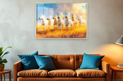 White Horses Running Through Field Tall Grass Wall Art