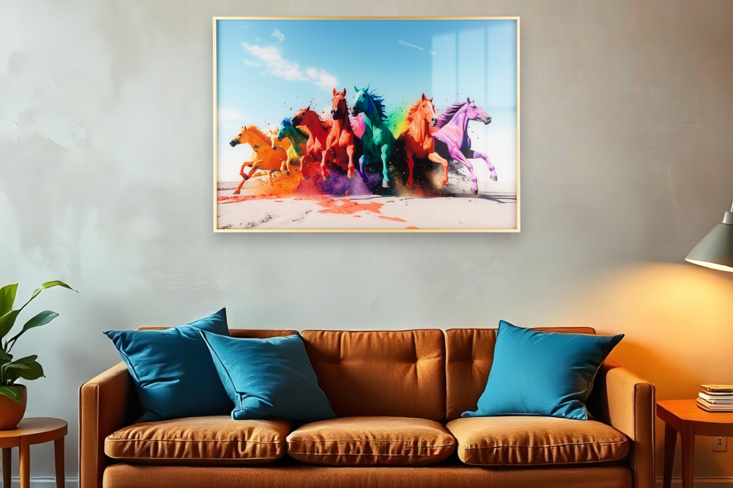 White Horses Running And Rainbow Wall Art