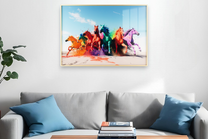 White Horses Running And Rainbow Wall Art